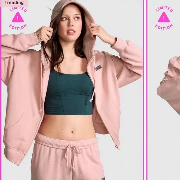 PINK Victoria’s Secret Ivy Fleece Campus Full-Zip Hoodie - Picture 3 of 10